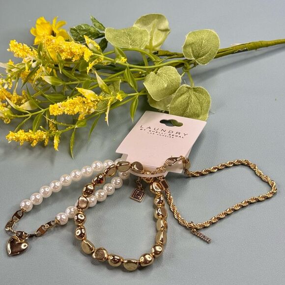Laundry By Shelli Segal Gold and White Bracelet Set of 3 - Picture 1 of 3